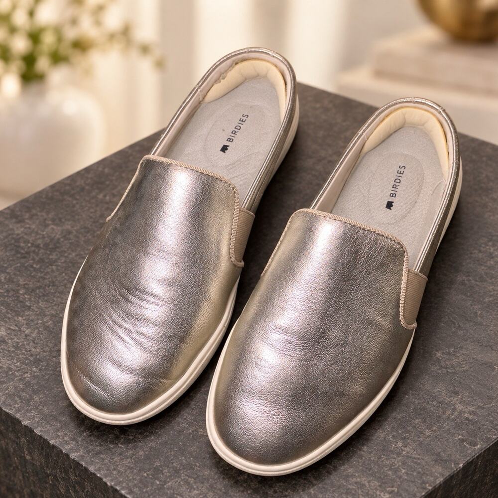 Birdies The Swift Metallic Leather Slip On Sneakers Size 7.5